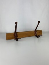 Magnifique Porte manteaux mural Vintage en bois avec 2 patères en fer 
