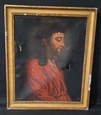 Tableau ancien huile portrait Jésus signé époque XIXème 