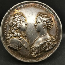 MEDAILLE ARGENT MARIAGE LOUIS XV MARIE LESZCZYNSKA  1725 DUVIVIER F. 41mm 35.7g