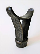 ANCIEN APPUI-NUQUE BONI, SOMALIE, BOIS PATINE BRUNE GRAVE D'ENTRELACS