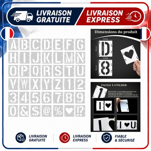 Pochoirs lettres chiffres - lettres, et