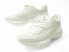 NEUF CHAUSSURES BASKETS GUCCI 737899 RHYTON TOILE GG BLANC 39.5 40 SNEAKERS 770€