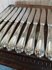 12 Couteaux à Entremets Décor Floral et Feuillages Orfèvre ERCUIS Métal Argenté