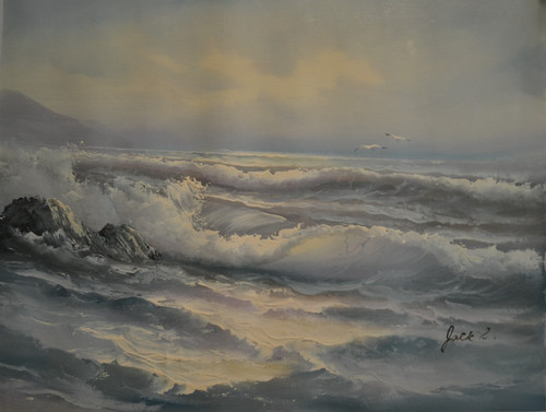 Vue bord mer peinture - de,
