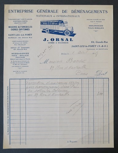 Facture 1937 demenagement - facture,