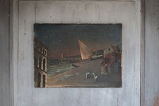 Peinture vintage, peinture sur toile, peinture paysage, bord de mer