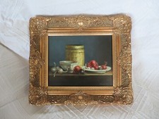 tableau peinture nature morte dans un cadre en bois doré signé P Louis