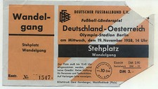 Billet Match International 19.11.1958 Allemagne - AUTRICHE À Berlin