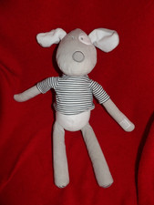 Doudou Peluche OBAIBI OKAIDI Chien Gris Coquard Tee Shirt Rayé Bleu