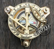 Vintage Main Laiton Nautique Cadran Solaire Boussole Marine Soleil Horloge