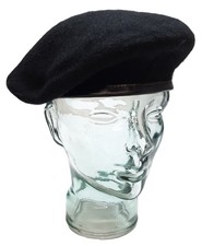 Noir Laine Style Militaire Béret / Berret. Taille 7 / Petit - Neuf