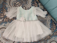 Vêtement,Robe de soirée, cérémonie, mariage pour bébé, blanc et vert, 12-18mois,