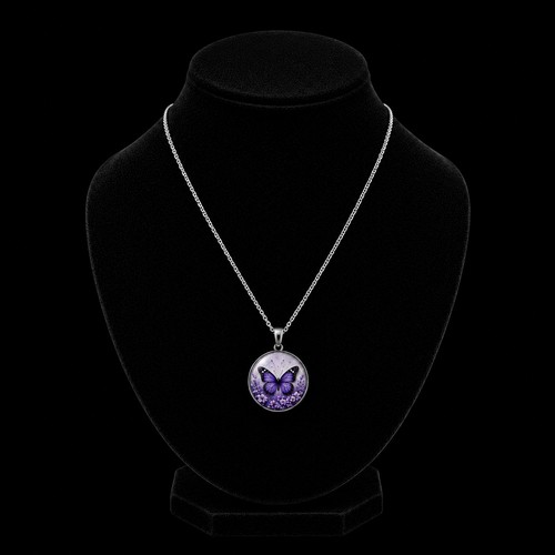 Collier papillon violet fait - violet,