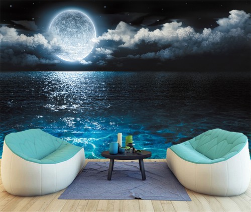 Ocean bright moon night - 3d,
