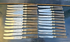 GIROUX ROUEN COFFRET 24 COUTEAUX VIROLES ARGENT+ EBENE & LAMES ACIER XIXÈME