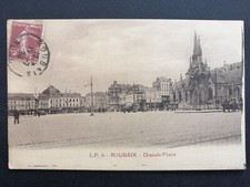 cpa 59 - ROUBAIX (Nord) Grande Place ATTELAGE surmonté d'un ECHAFAUDAGE EDF