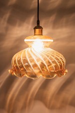 Lustre Abat-Jour Vintage type Année 50 Verre Jauni Plafonnier Suspension