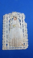 ancienne image religieuse pieuse dentellée canivet communiante robe tissu 