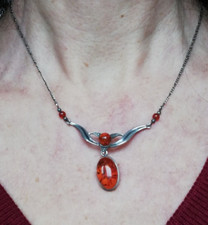Collier ancien en argent 925 et ambre, antique amber silver