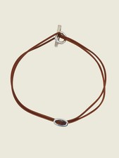 HERMES Collier GLENAN argent cuir marron