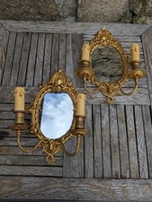 Paire d'appliques miroir en bronze doré style Louis XV rocaille 