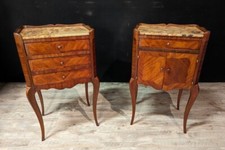 Paire De Chevets Style Louis XV En Marqueterie Bois De Rose