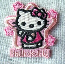 ÉCUSSON PATCH BRODÉ thermocollant - CHAT KITTY ÉTOILES - 6 x 6 cm - enfant