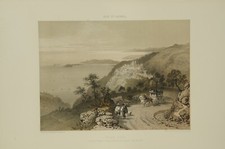 Lithographie couleur originale village d'Eza Eze  Alpes Maritimes