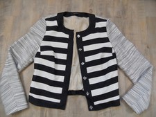 Veste blazer ESPRIT chic rayée noir blanc sans col taille 38 TOP 518