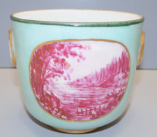 -JOLI ANCIEN PETIT CACHE POT PORCELAINE de PARIS signé DP ROSE et VERT    D
