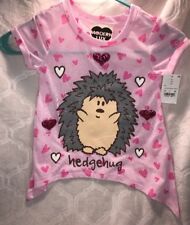 NWT Modern Lux Girls Pink Heart Hedgehog Valentine Short Sleeve T-Shirt XS 4/5