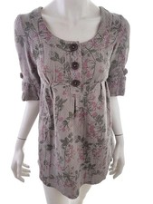 💚 CHARLOTTE RUSSE Tunique Popover pour Femmes Boutons Beige M Manche 3/4 Cot...