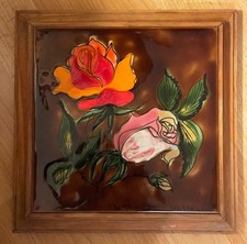 Ancien Dessous de Plat céramique émaillée Vallauris la roue roses (Années 60/70)