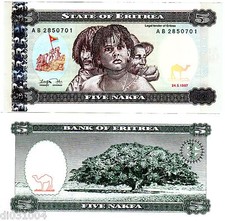 ERITREA ERYTHREE AFRIQUE Billet 5 NAKFA 1997 P2  3 VISAGES NEUF UNC