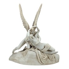 Statue en marbre moulé Cupidon & Psyché sculpture Dieu Eros Love &...