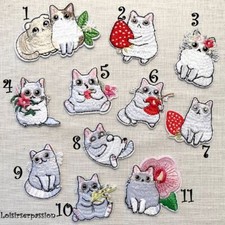 ÉCUSSON PATCH BRODÉ thermocollant - COLLECTION CHAT BLANC ** modèle au choix **