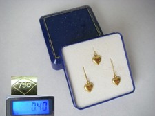 0.40gr parure en or 18 carats 750 PAIRE DE boucles d'oreilles + pendentif coeur