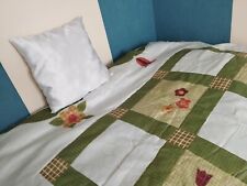 DESSUS DE LIT STYLE PATCHORK + COUSSIN CARRE D AZUR VERT BLANC 180X 200 CM