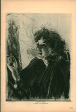 Gravure ancienne photo Hypérion pointe sèche A. Zorn danse cigarette issue livre