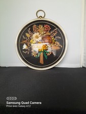 Tres Beau Cadre Rond En Verre Bombé, Bouquet De Fleurs Séchées Et Son Petit...