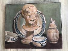 Tableau HST Nature Morte Buste Faïence Cul Noir XIX XXème