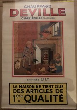 AFFICHE ANCIENNE 1930~ ARMAND RAPENO CHAUFFAGE DEVILLE CHEMINÉE LILY