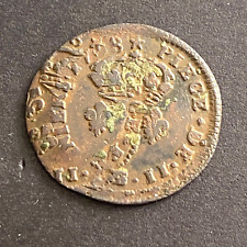 #11289 - Louis XIV 2 deniers 1708 BB Strasbourg double frappe RARE