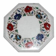 12 " Marbre Coin Table Top Demi Précieux Pierres Incrustation Work Handmade Home