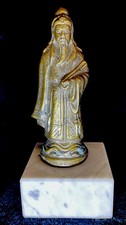 Vintage Cast Silvered Brass Bronze Statue Of Fu Chinese Taoist God of Fortune