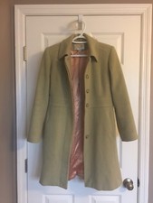 Talbots Petites Pea Coat Green 100% Wool Pink Lined Womens sz 4P Jacket Long