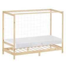 Lit enfant but de football handball avec matelas H16cm naturel en bois 90x200 cm