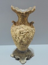 -JOLI ANCIEN VASE PIED REGULE & CORPS en PLATRE décor ANGELOTS PUTTIS  déco   D