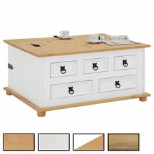 Table basse coffre malle rangement avec 5 tiroirs style mexicain en pin massif