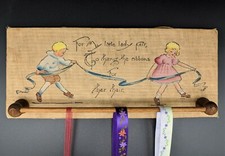 Antique Handcrafted & Painted Cloth Wall Hanger For a Young Girls Hair Ribbons